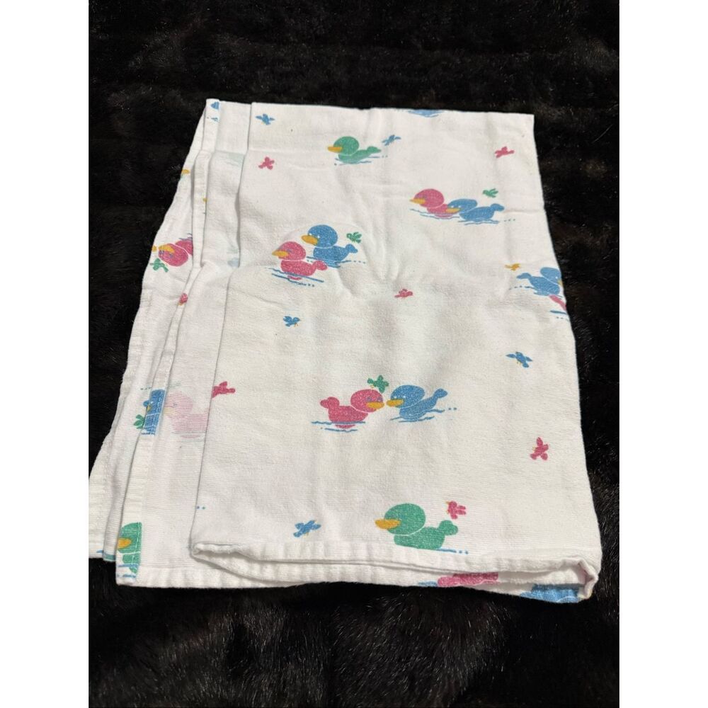 Medline Industries White Green Yellow Pink Duck Blanket 100% Cotton 33” X 32”